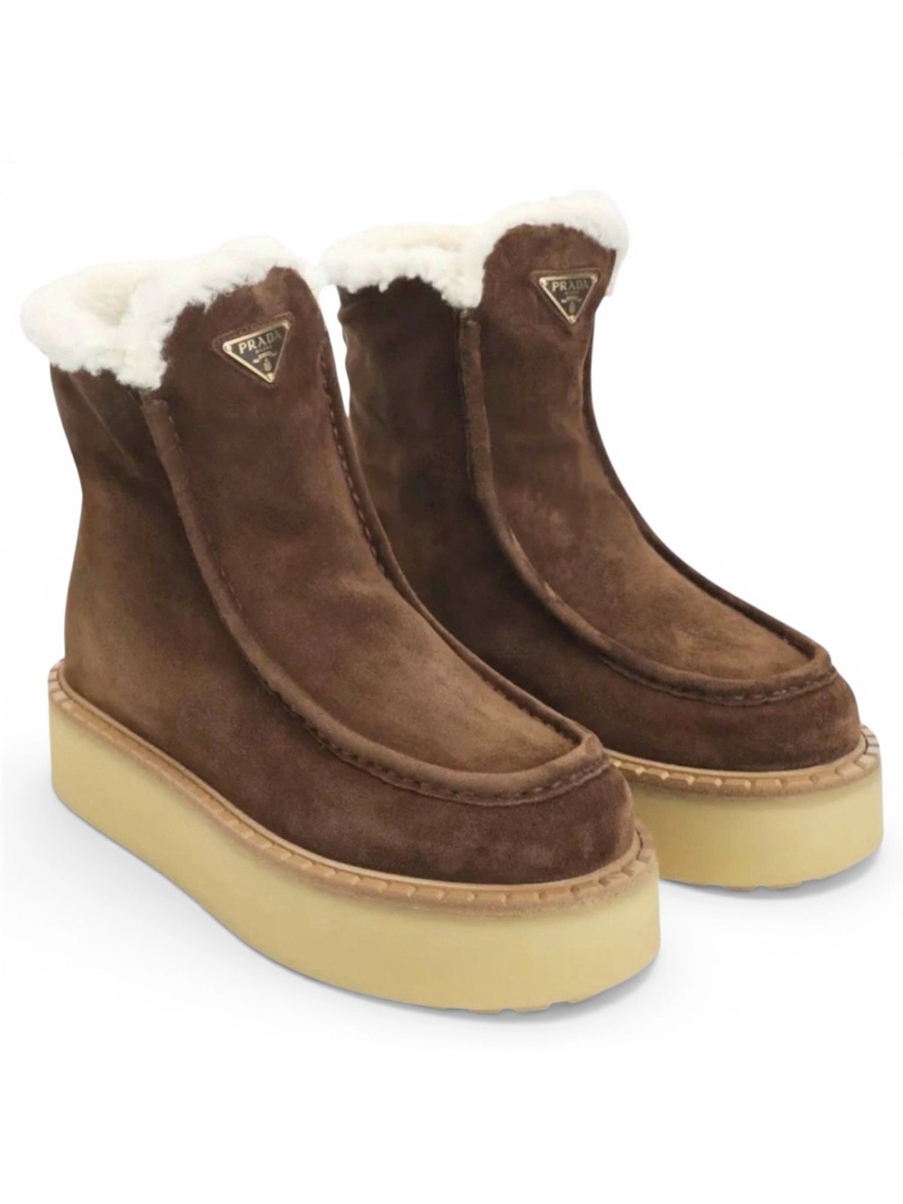 PRADA logo shearling suede leather snow boots